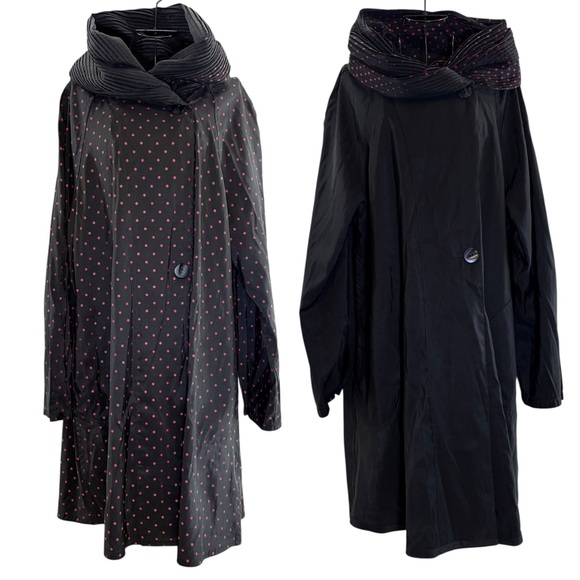 Mycra Pac Now Women’s Reversible Black and Red Polka Dot Trench Coat Size M/L